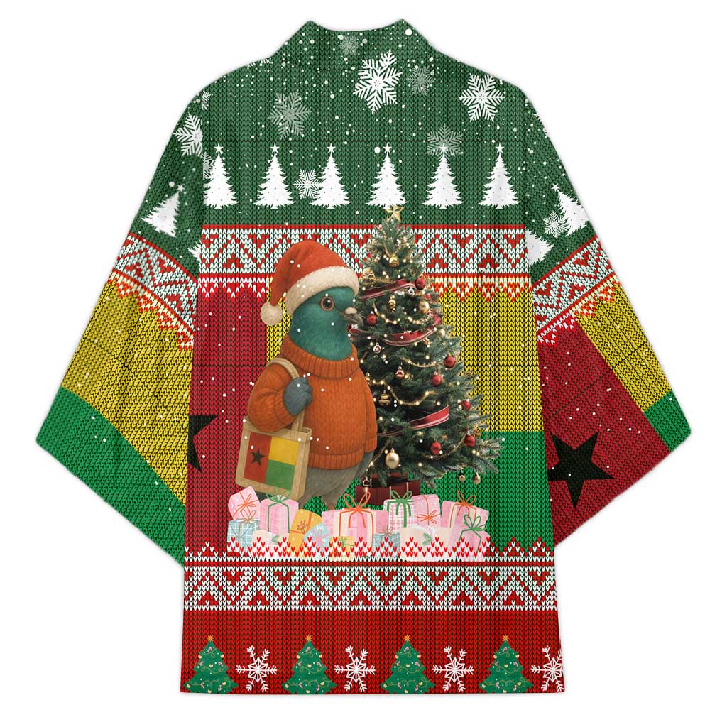 Guinea Bissau Christmas Kimono with Santa Penguin Christmas Tree and Red Green Yellow Snowflake - Wonder Print Shop