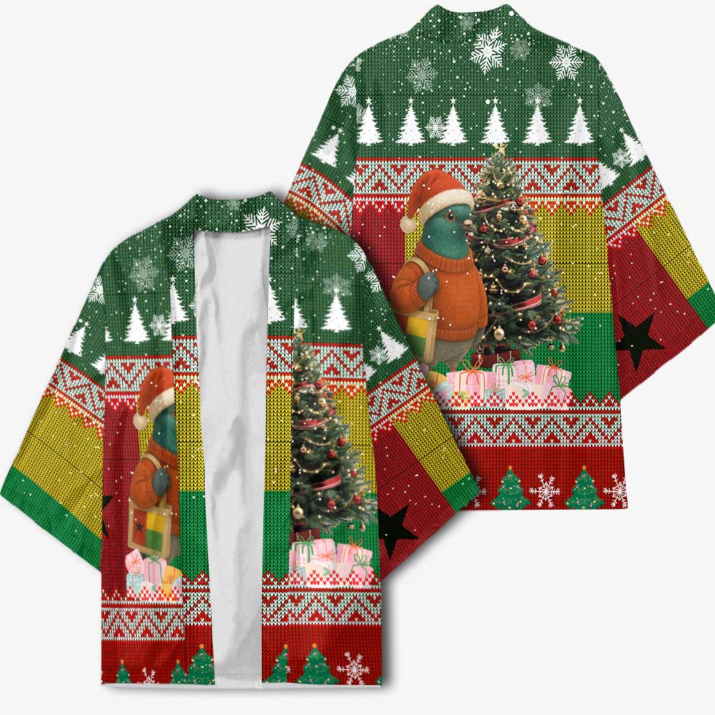 Guinea Bissau Christmas Kimono with Santa Penguin Christmas Tree and Red Green Yellow Snowflake - Wonder Print Shop