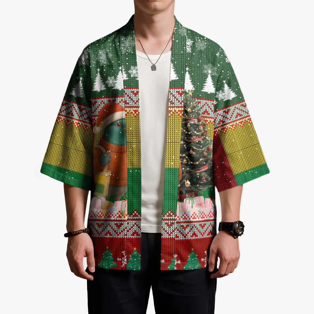 Guinea Bissau Christmas Kimono with Santa Penguin Christmas Tree and Red Green Yellow Snowflake - Wonder Print Shop