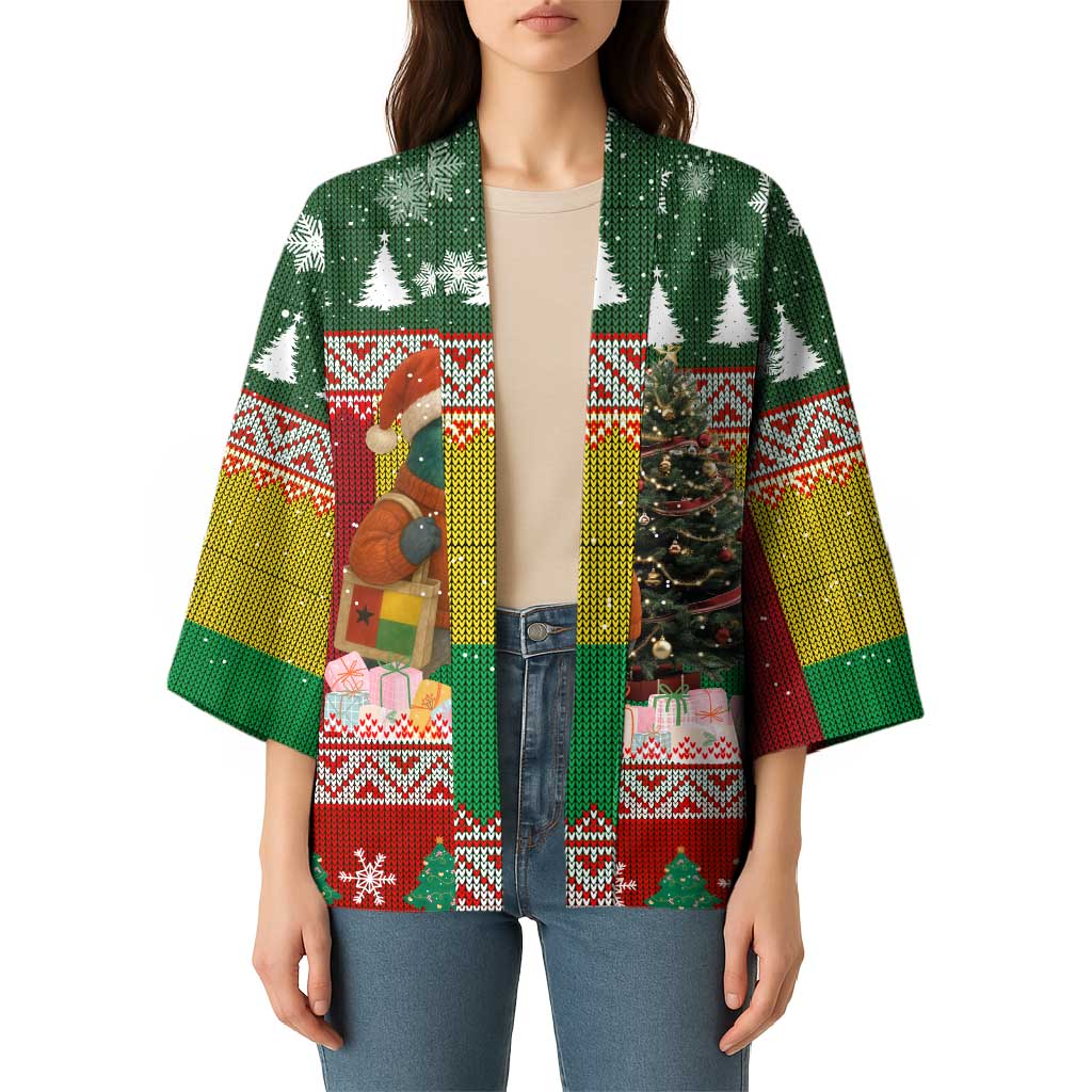 Guinea Bissau Christmas Kimono with Santa Penguin Christmas Tree and Red Green Yellow Snowflake - Wonder Print Shop