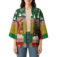Guinea Bissau Christmas Kimono with Santa Penguin Christmas Tree and Red Green Yellow Snowflake - Wonder Print Shop