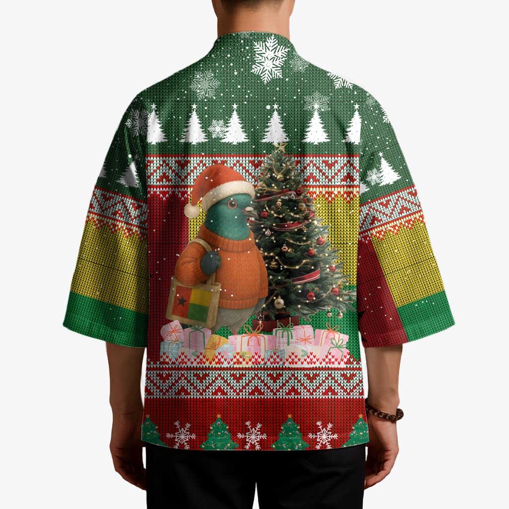 Guinea Bissau Christmas Kimono with Santa Penguin Christmas Tree and Red Green Yellow Snowflake - Wonder Print Shop