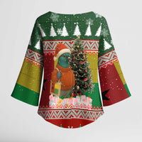 Guinea Bissau Christmas Kimono Sleeve Blouse with Santa Penguin Christmas Tree and Red Green Yellow Snowflake - Wonder Print Shop