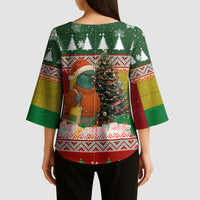 Guinea Bissau Christmas Kimono Sleeve Blouse with Santa Penguin Christmas Tree and Red Green Yellow Snowflake - Wonder Print Shop