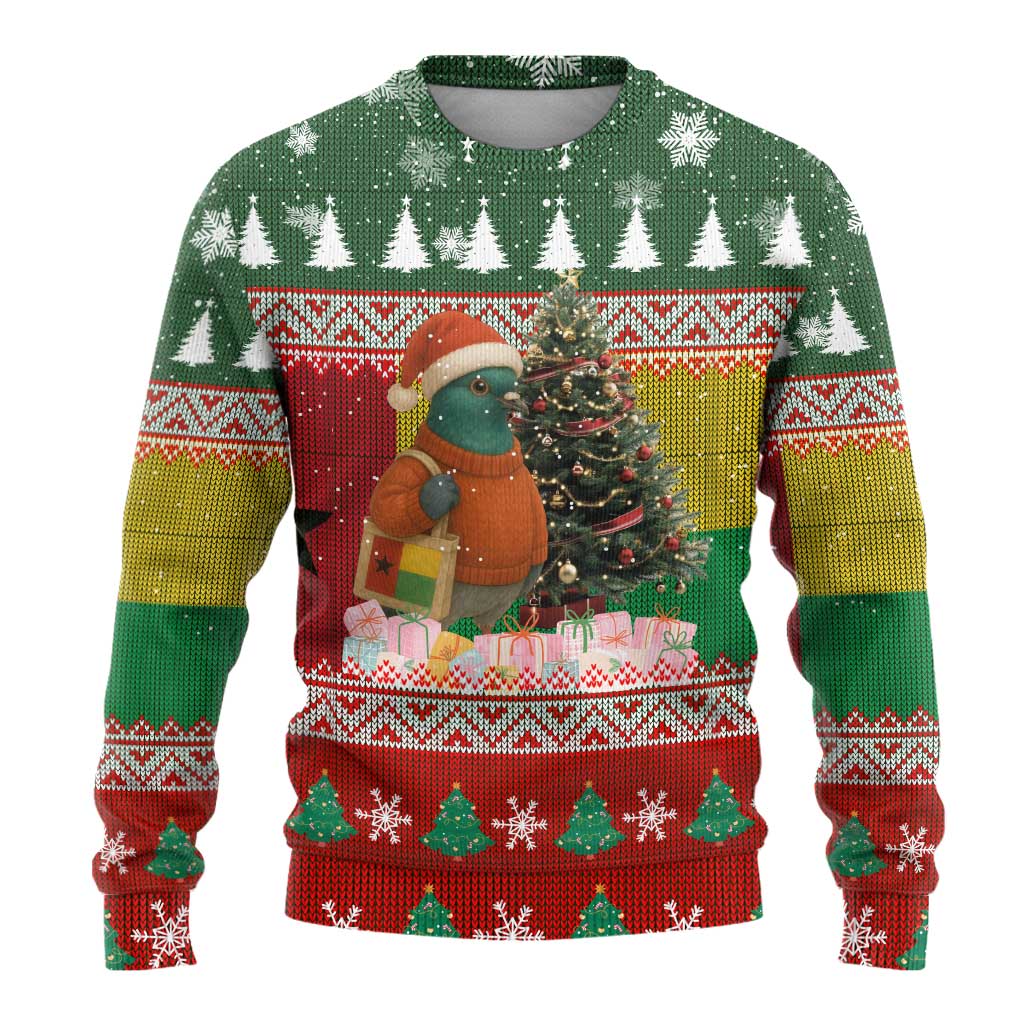 Guinea Bissau Christmas Ugly Christmas Sweater with Santa Penguin Christmas Tree and Red Green Yellow Snowflake - Wonder Print Shop