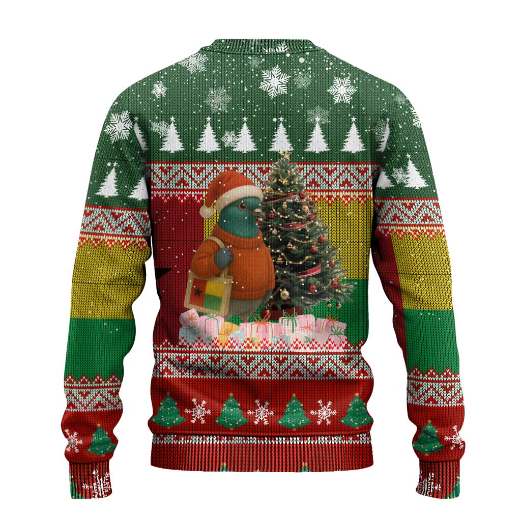 Guinea Bissau Christmas Ugly Christmas Sweater with Santa Penguin Christmas Tree and Red Green Yellow Snowflake - Wonder Print Shop