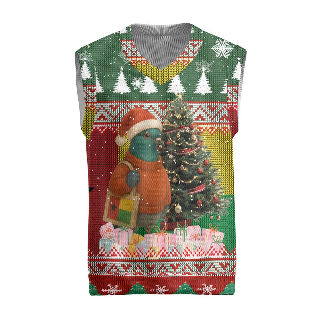 Guinea Bissau Christmas Knitted V-Neck Vest with Santa Penguin Christmas Tree and Red Green Yellow Snowflake - Wonder Print Shop