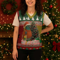 Guinea Bissau Christmas Knitted V-Neck Vest with Santa Penguin Christmas Tree and Red Green Yellow Snowflake - Wonder Print Shop