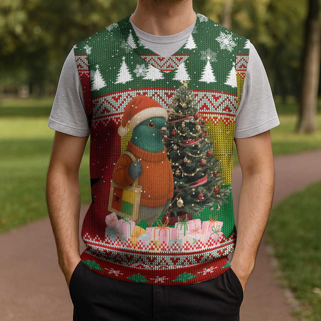 Guinea Bissau Christmas Knitted V-Neck Vest with Santa Penguin Christmas Tree and Red Green Yellow Snowflake - Wonder Print Shop