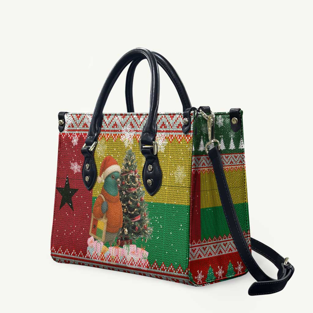 Guinea Bissau Christmas Leather Bag with Santa Penguin Christmas Tree and Red Green Yellow Snowflake - Wonder Print Shop