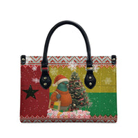 Guinea Bissau Christmas Leather Bag with Santa Penguin Christmas Tree and Red Green Yellow Snowflake - Wonder Print Shop