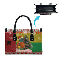 Guinea Bissau Christmas Leather Bag with Santa Penguin Christmas Tree and Red Green Yellow Snowflake - Wonder Print Shop