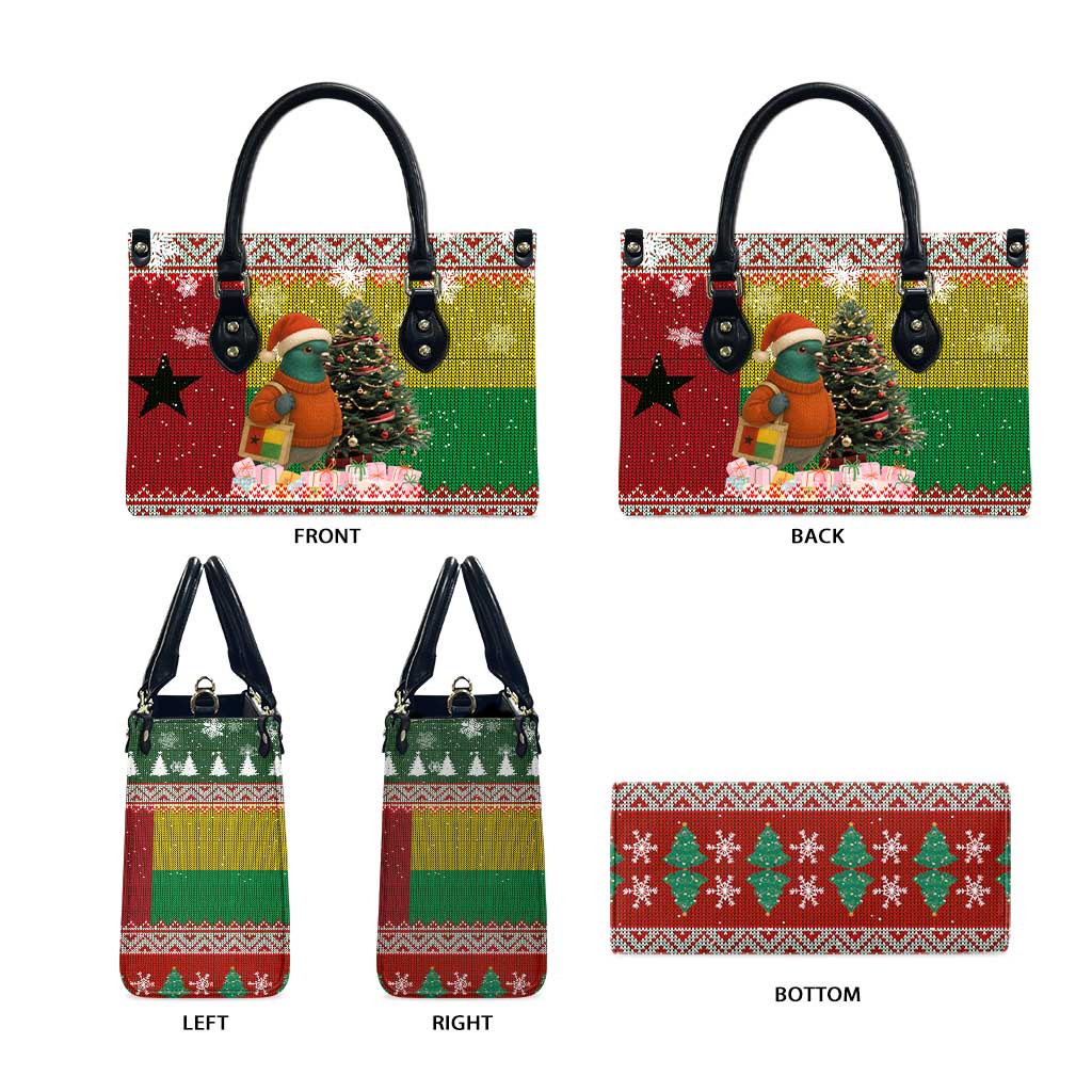Guinea Bissau Christmas Leather Bag with Santa Penguin Christmas Tree and Red Green Yellow Snowflake - Wonder Print Shop