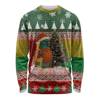 Guinea Bissau Christmas Long Sleeve Shirt with Santa Penguin Christmas Tree and Red Green Yellow Snowflake - Wonder Print Shop