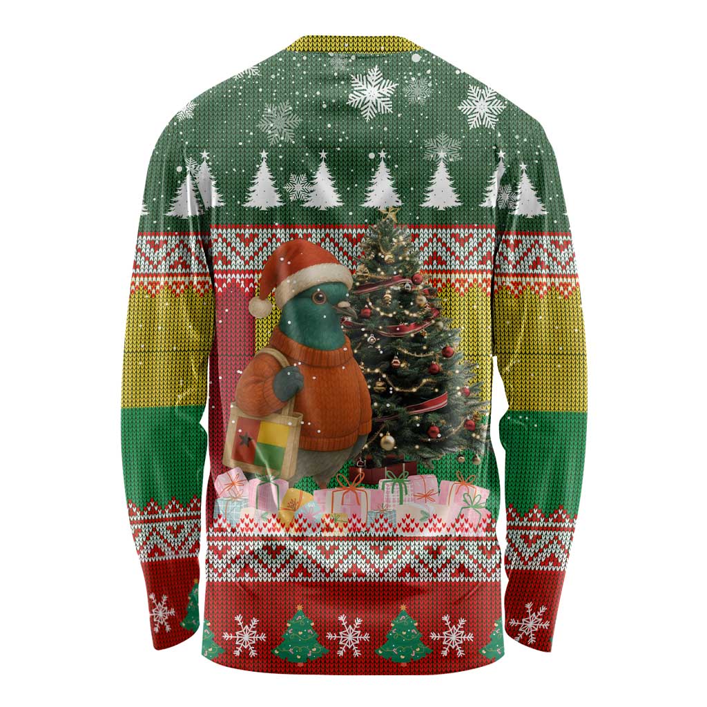 Guinea Bissau Christmas Long Sleeve Shirt with Santa Penguin Christmas Tree and Red Green Yellow Snowflake - Wonder Print Shop