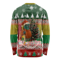 Guinea Bissau Christmas Long Sleeve Shirt with Santa Penguin Christmas Tree and Red Green Yellow Snowflake - Wonder Print Shop