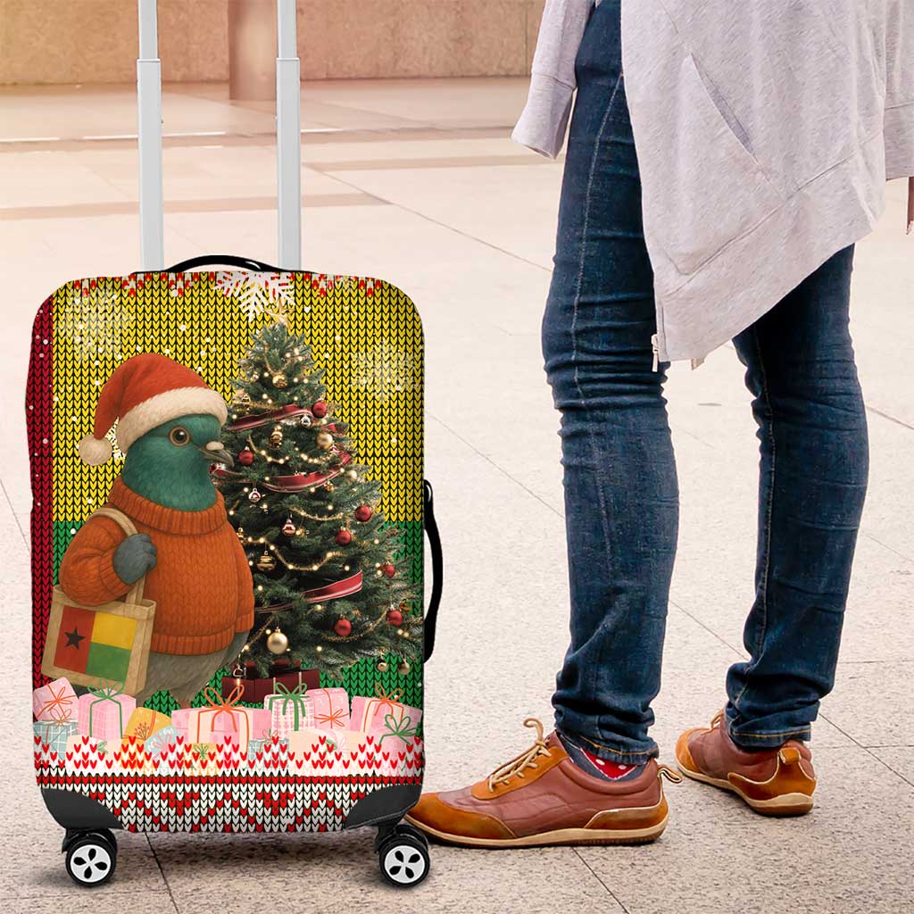 Guinea Bissau Christmas Luggage Cover with Santa Penguin Christmas Tree and Red Green Yellow Snowflake - Wonder Print Shop