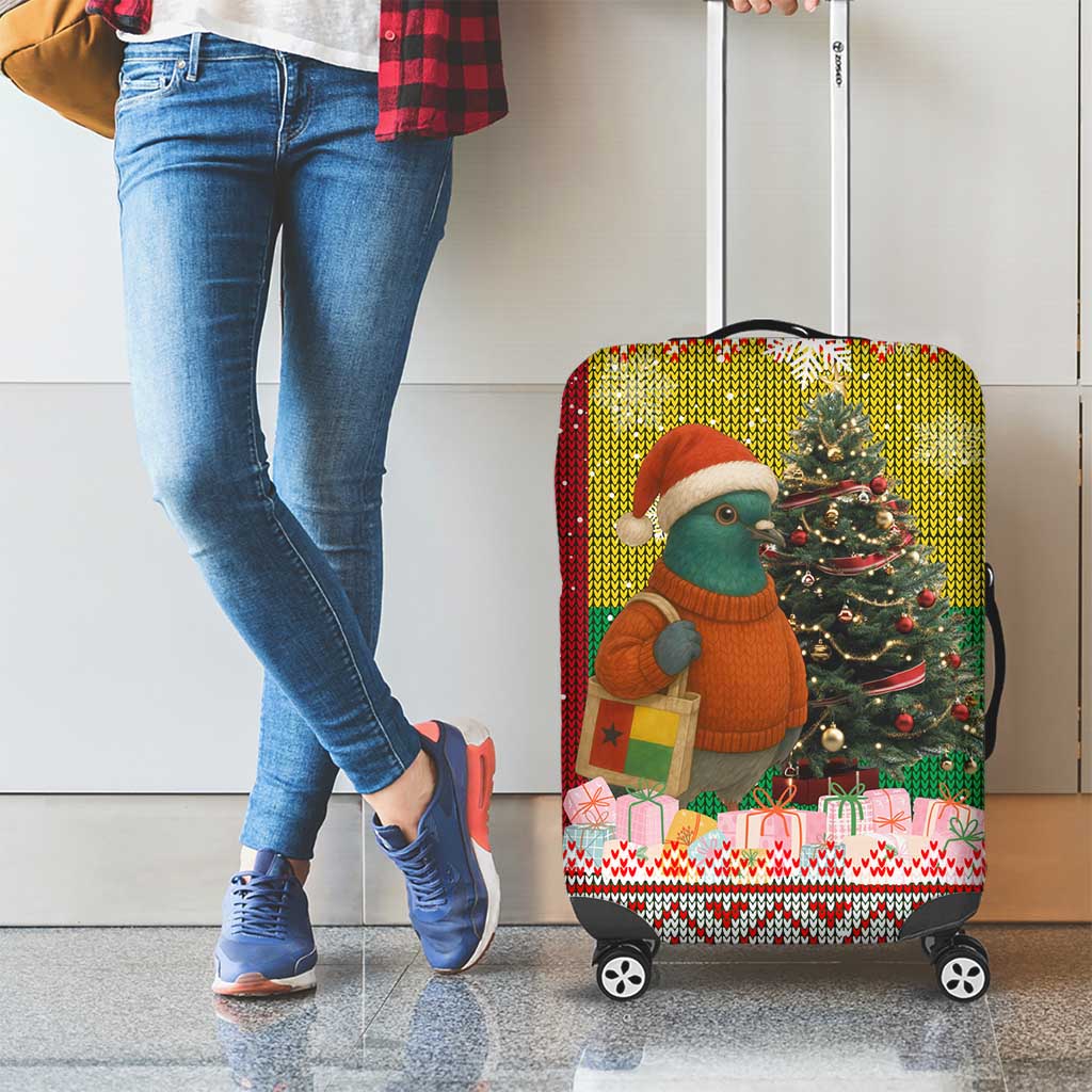Guinea Bissau Christmas Luggage Cover with Santa Penguin Christmas Tree and Red Green Yellow Snowflake - Wonder Print Shop