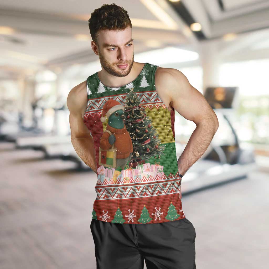 Guinea Bissau Christmas Men Tank Top with Santa Penguin Christmas Tree and Red Green Yellow Snowflake - Wonder Print Shop