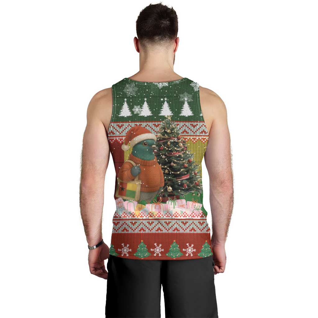 Guinea Bissau Christmas Men Tank Top with Santa Penguin Christmas Tree and Red Green Yellow Snowflake - Wonder Print Shop