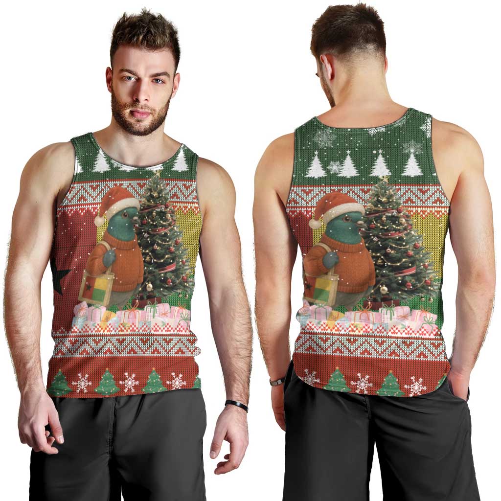 Guinea Bissau Christmas Men Tank Top with Santa Penguin Christmas Tree and Red Green Yellow Snowflake - Wonder Print Shop