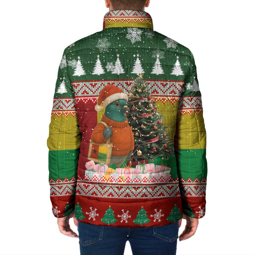 Guinea Bissau Christmas Padded Jacket with Santa Penguin Christmas Tree and Red Green Yellow Snowflake - Wonder Print Shop