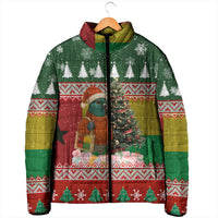 Guinea Bissau Christmas Padded Jacket with Santa Penguin Christmas Tree and Red Green Yellow Snowflake - Wonder Print Shop