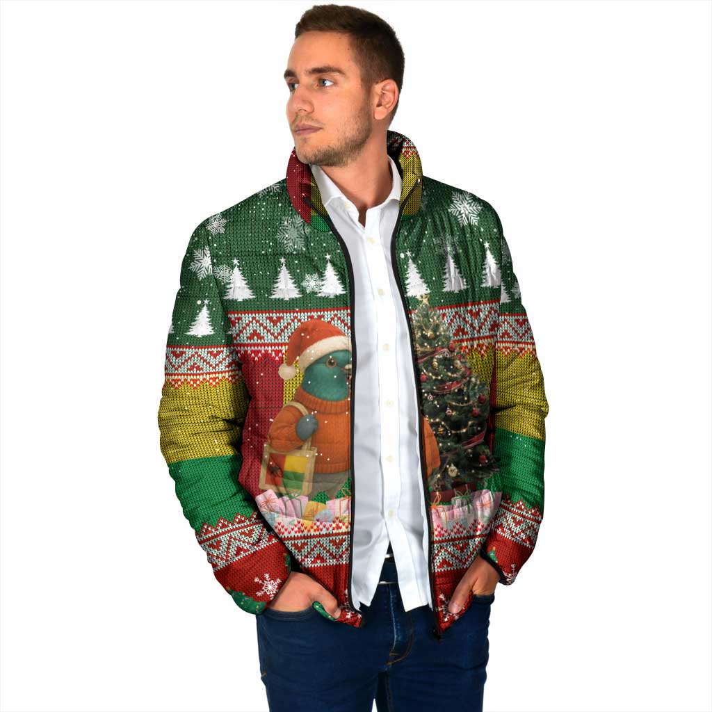 Guinea Bissau Christmas Padded Jacket with Santa Penguin Christmas Tree and Red Green Yellow Snowflake - Wonder Print Shop
