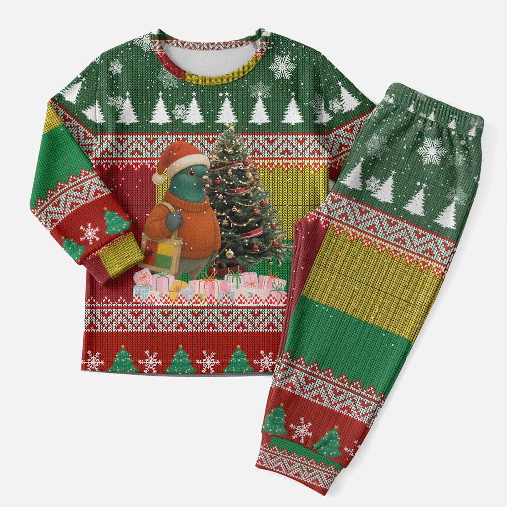 Guinea Bissau Christmas Pajama Set with Santa Penguin Christmas Tree and Red Green Yellow Snowflake - Wonder Print Shop