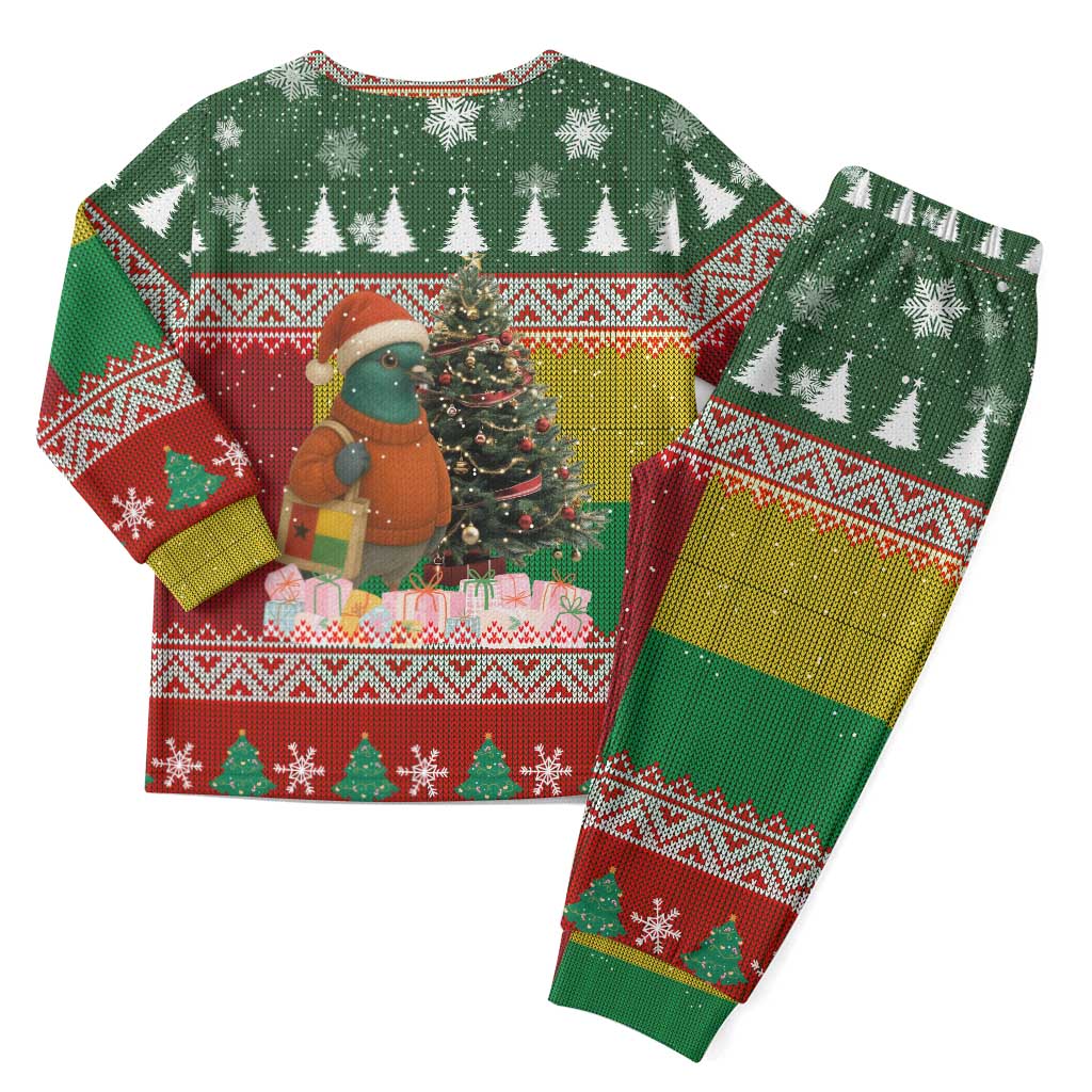 Guinea Bissau Christmas Pajama Set with Santa Penguin Christmas Tree and Red Green Yellow Snowflake - Wonder Print Shop