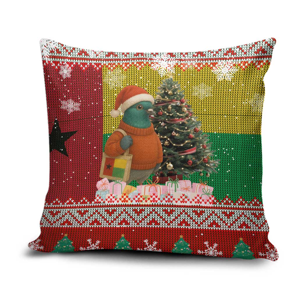 Guinea Bissau Christmas Pillow Cover with Santa Penguin Christmas Tree and Red Green Yellow Snowflake - Wonder Print Shop