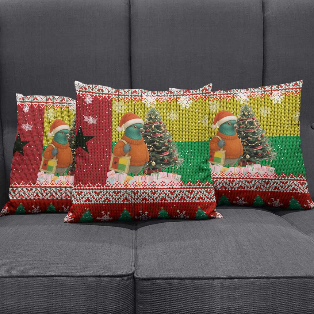 Guinea Bissau Christmas Pillow Cover with Santa Penguin Christmas Tree and Red Green Yellow Snowflake - Wonder Print Shop