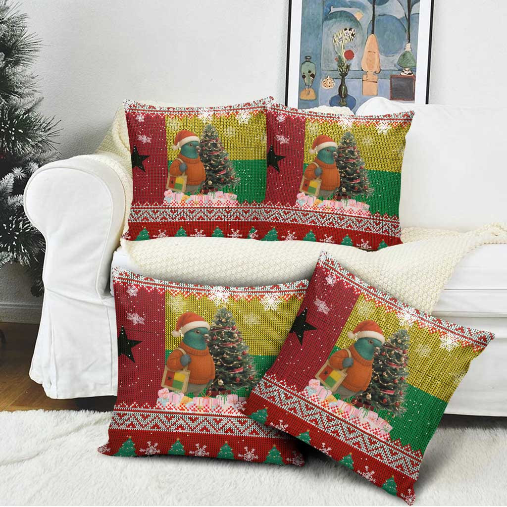 Guinea Bissau Christmas Pillow Cover with Santa Penguin Christmas Tree and Red Green Yellow Snowflake - Wonder Print Shop