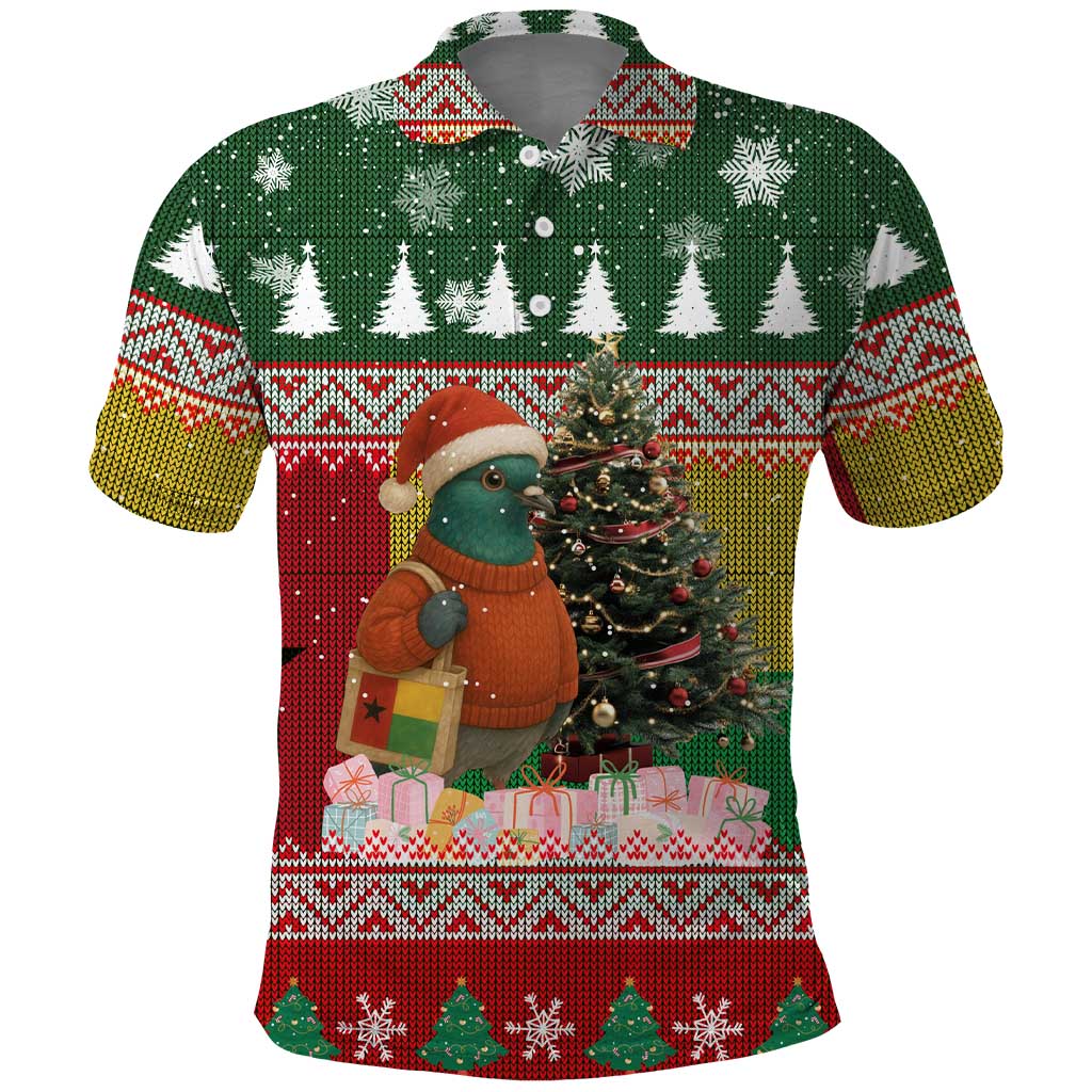 Guinea Bissau Christmas Polo Shirt with Santa Penguin Christmas Tree and Red Green Yellow Snowflake - Wonder Print Shop