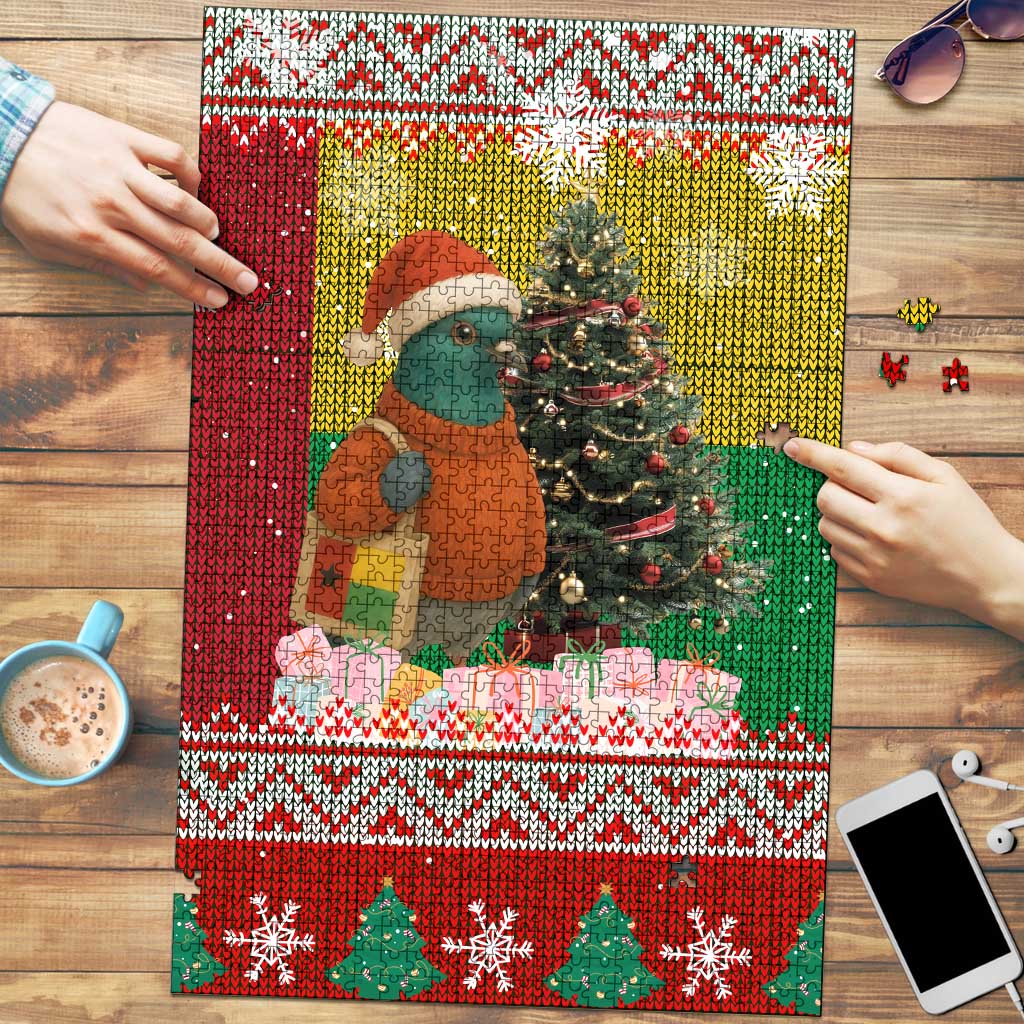 Guinea Bissau Christmas Puzzle with Santa Penguin Christmas Tree and Red Green Yellow Snowflake - Wonder Print Shop