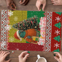 Guinea Bissau Christmas Puzzle with Santa Penguin Christmas Tree and Red Green Yellow Snowflake - Wonder Print Shop