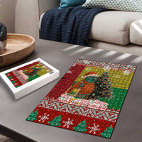 Guinea Bissau Christmas Puzzle with Santa Penguin Christmas Tree and Red Green Yellow Snowflake - Wonder Print Shop