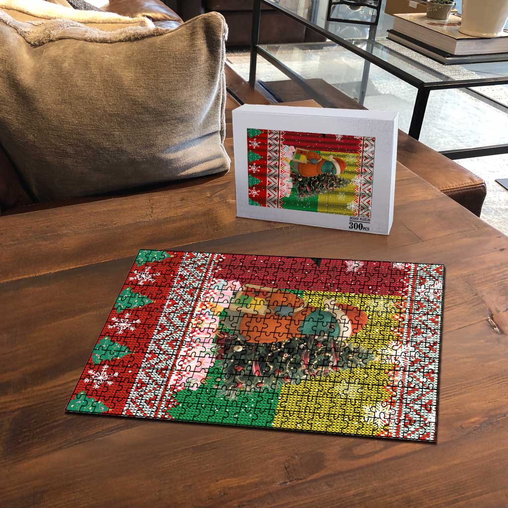 Guinea Bissau Christmas Puzzle with Santa Penguin Christmas Tree and Red Green Yellow Snowflake - Wonder Print Shop