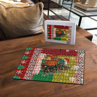 Guinea Bissau Christmas Puzzle with Santa Penguin Christmas Tree and Red Green Yellow Snowflake - Wonder Print Shop