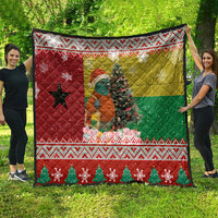 Guinea Bissau Christmas Quilt with Santa Penguin Christmas Tree and Red Green Yellow Snowflake - Wonder Print Shop