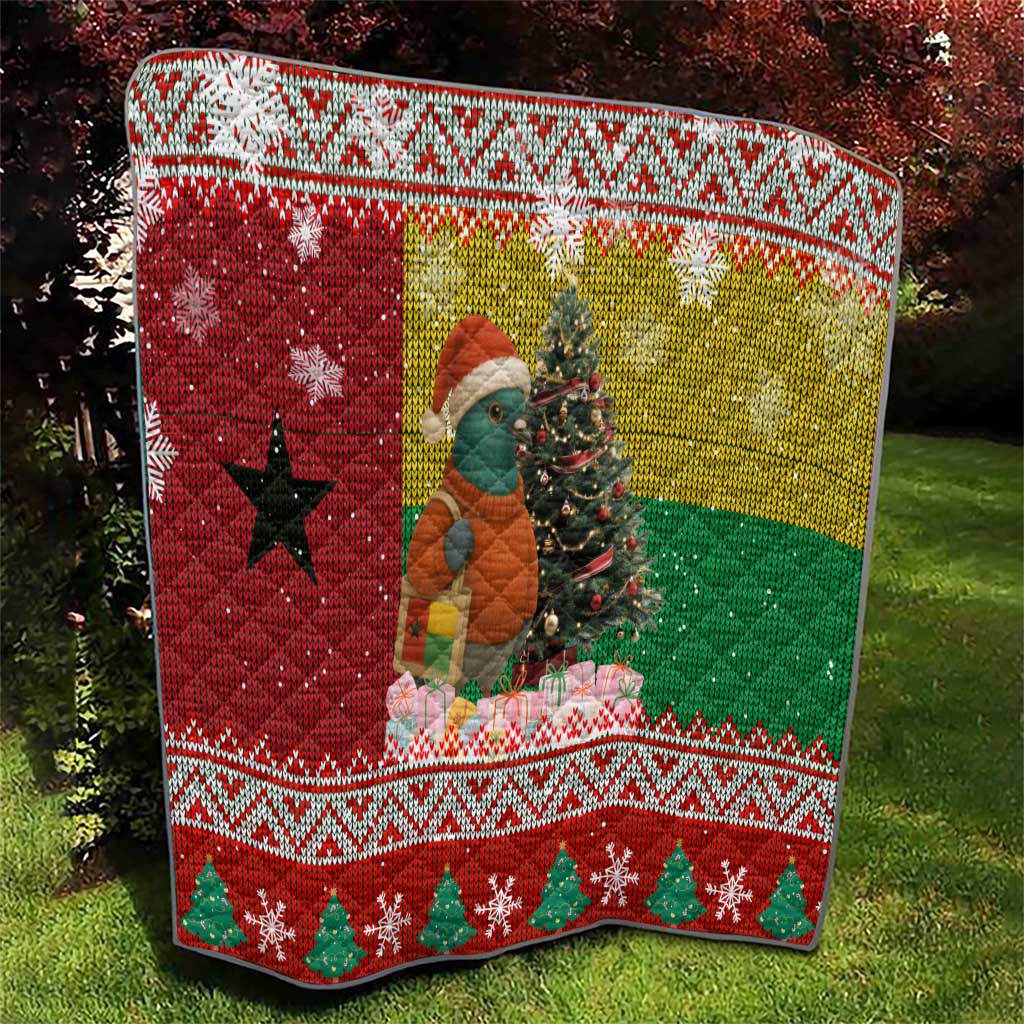 Guinea Bissau Christmas Quilt with Santa Penguin Christmas Tree and Red Green Yellow Snowflake - Wonder Print Shop