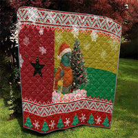 Guinea Bissau Christmas Quilt with Santa Penguin Christmas Tree and Red Green Yellow Snowflake - Wonder Print Shop