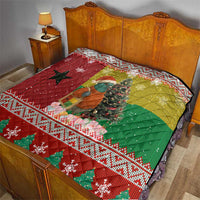 Guinea Bissau Christmas Quilt with Santa Penguin Christmas Tree and Red Green Yellow Snowflake - Wonder Print Shop