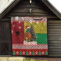 Guinea Bissau Christmas Quilt with Santa Penguin Christmas Tree and Red Green Yellow Snowflake - Wonder Print Shop