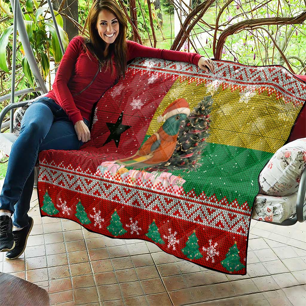 Guinea Bissau Christmas Quilt with Santa Penguin Christmas Tree and Red Green Yellow Snowflake - Wonder Print Shop