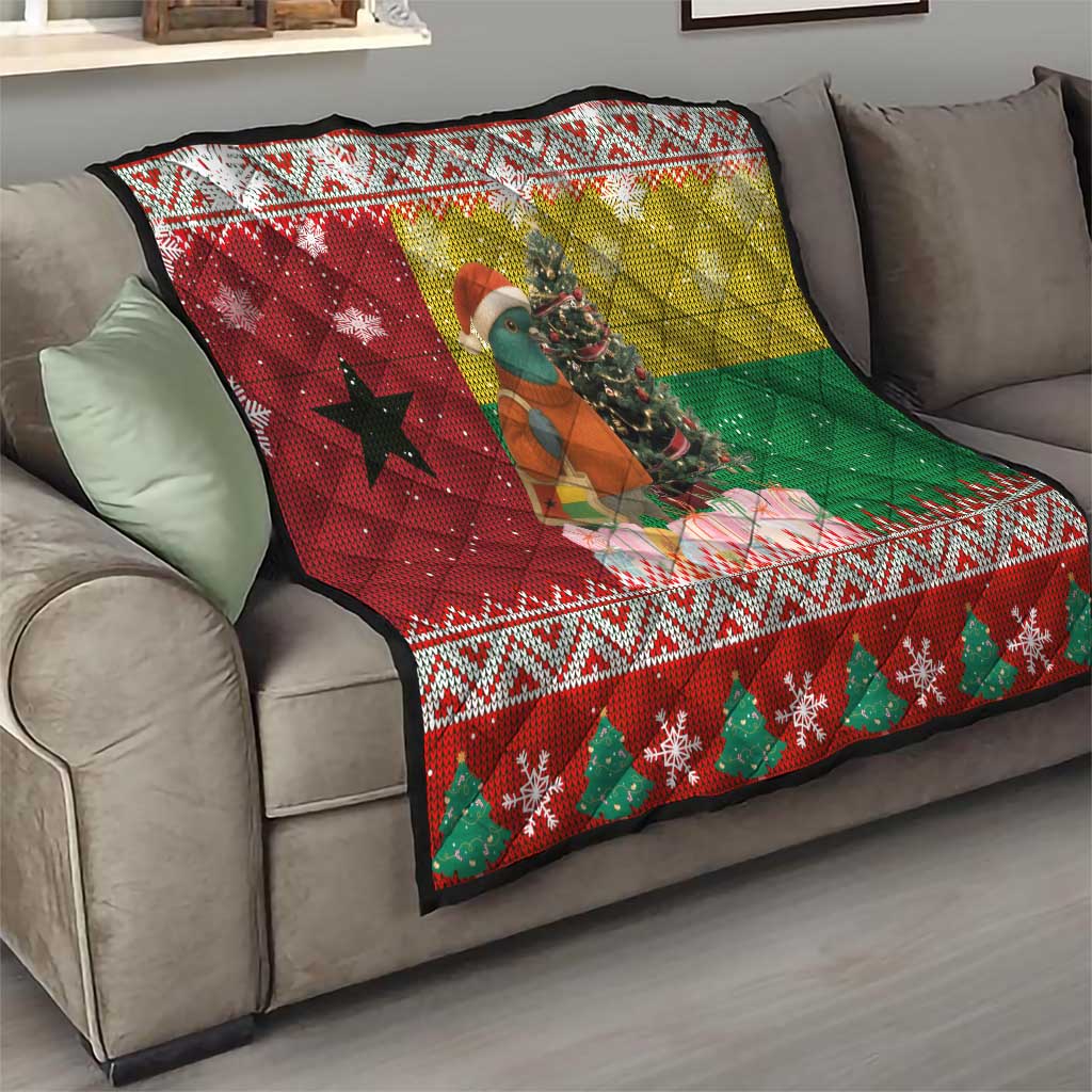 Guinea Bissau Christmas Quilt with Santa Penguin Christmas Tree and Red Green Yellow Snowflake - Wonder Print Shop