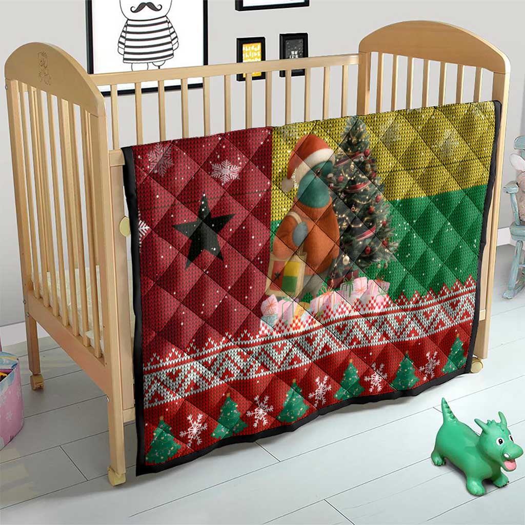 Guinea Bissau Christmas Quilt with Santa Penguin Christmas Tree and Red Green Yellow Snowflake - Wonder Print Shop
