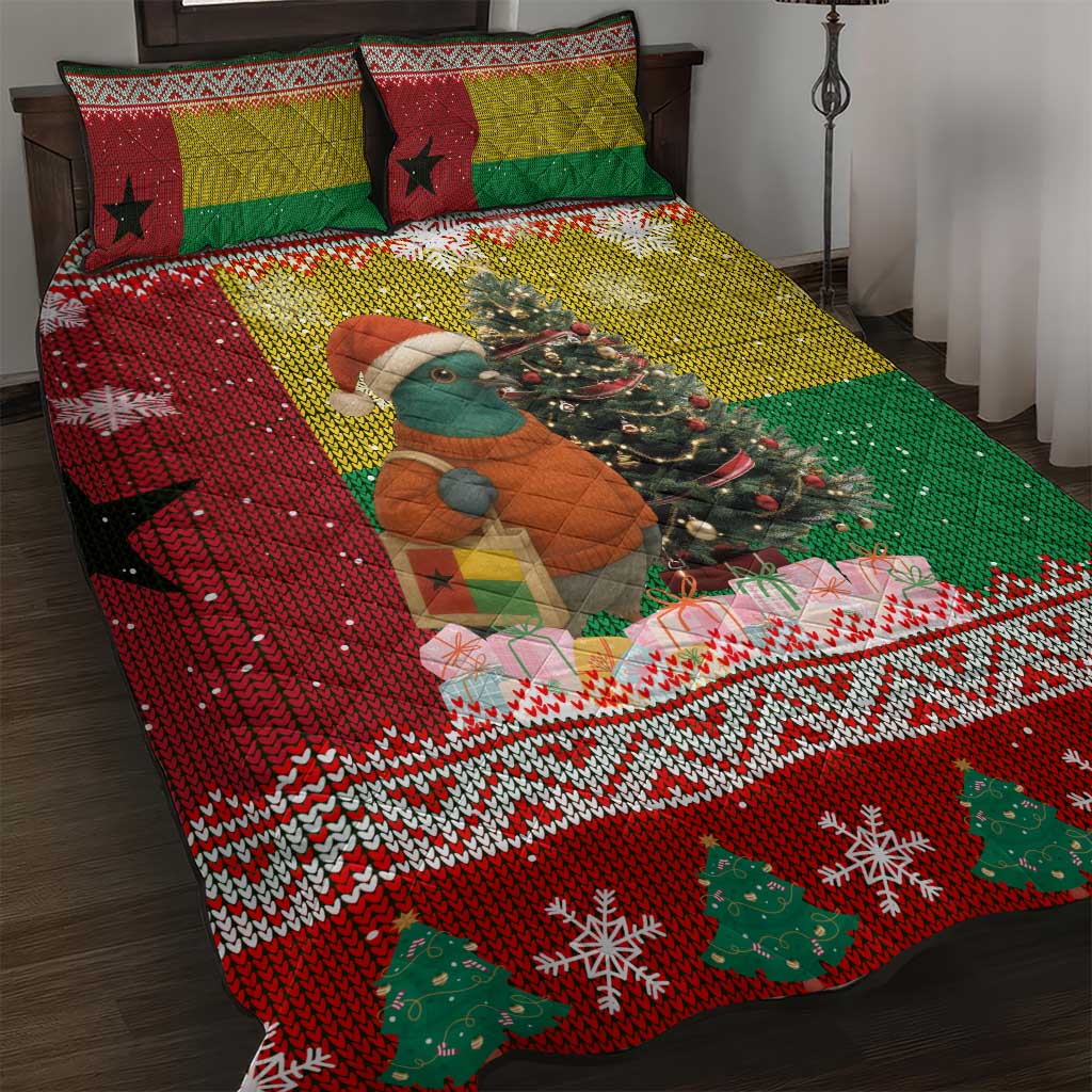 Guinea Bissau Christmas Quilt Bed Set with Santa Penguin Christmas Tree and Red Green Yellow Snowflake - Wonder Print Shop