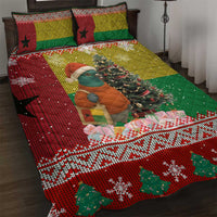 Guinea Bissau Christmas Quilt Bed Set with Santa Penguin Christmas Tree and Red Green Yellow Snowflake - Wonder Print Shop