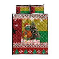 Guinea Bissau Christmas Quilt Bed Set with Santa Penguin Christmas Tree and Red Green Yellow Snowflake - Wonder Print Shop